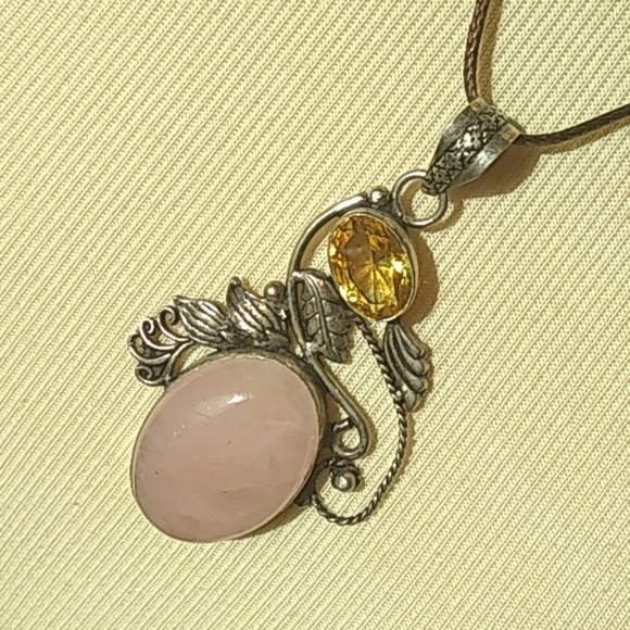 Silver Rose Quartz & Citrine Stones Necklace Peice